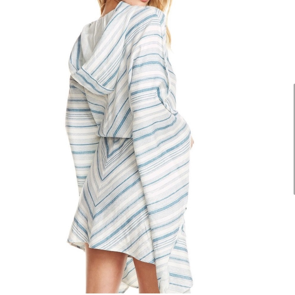 Chaser Beachy Linen Lace-up Dolman Stripe Hooded Tunic Dress Cover Up Size S NWT